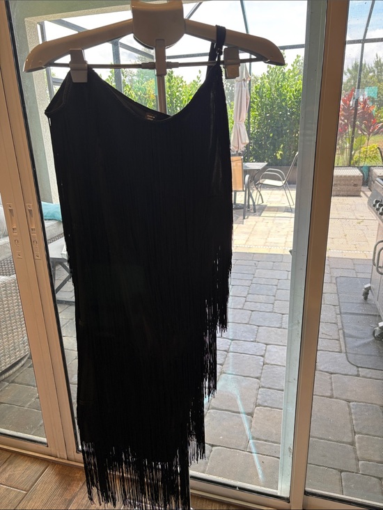 SHEIN Dresses & Skirts - SHEIN Black Fringe Curve Slip Dress 1XL